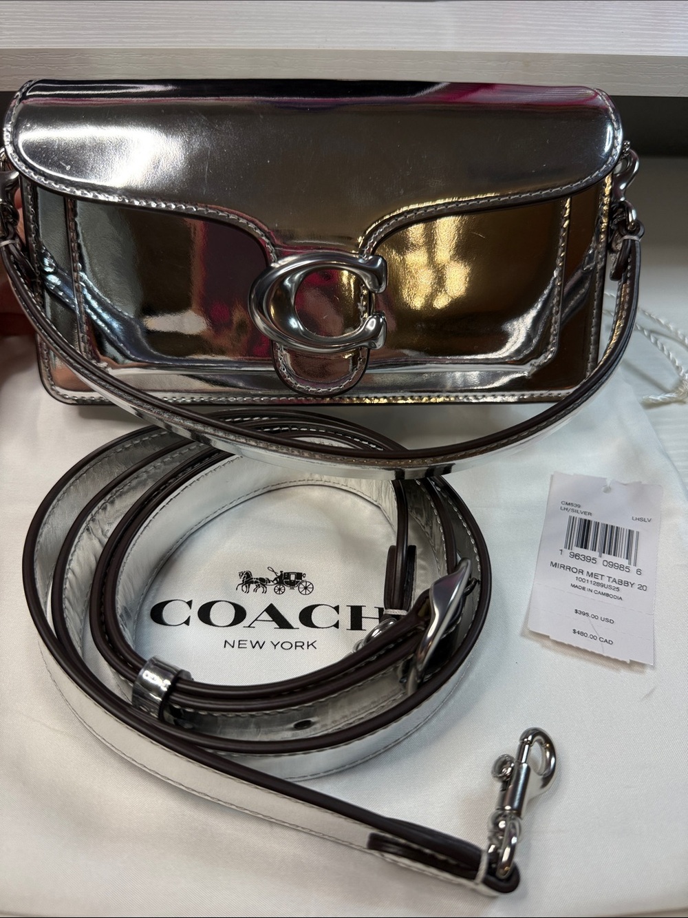 Coach Metallic Silver Mirror Tabby 20 Bag